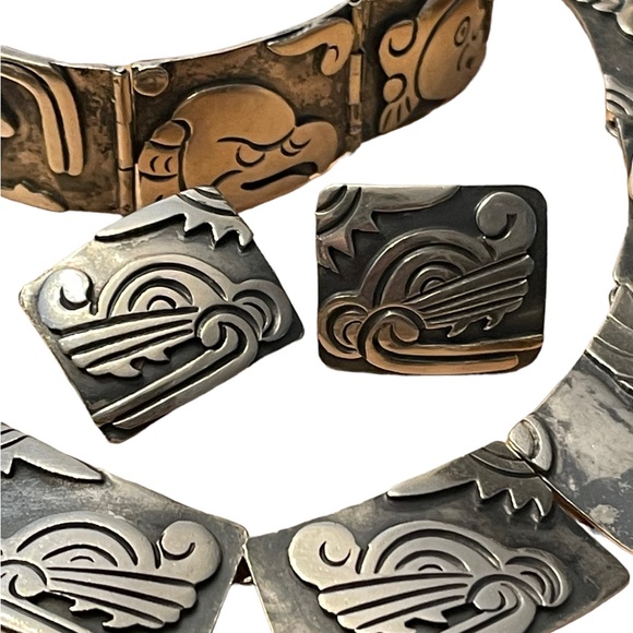 Vintage 1950s Gerardo Lopez Taxco Mexico Sterling silver 925 Rare Parure 4 pcs - Picture 9 of 17